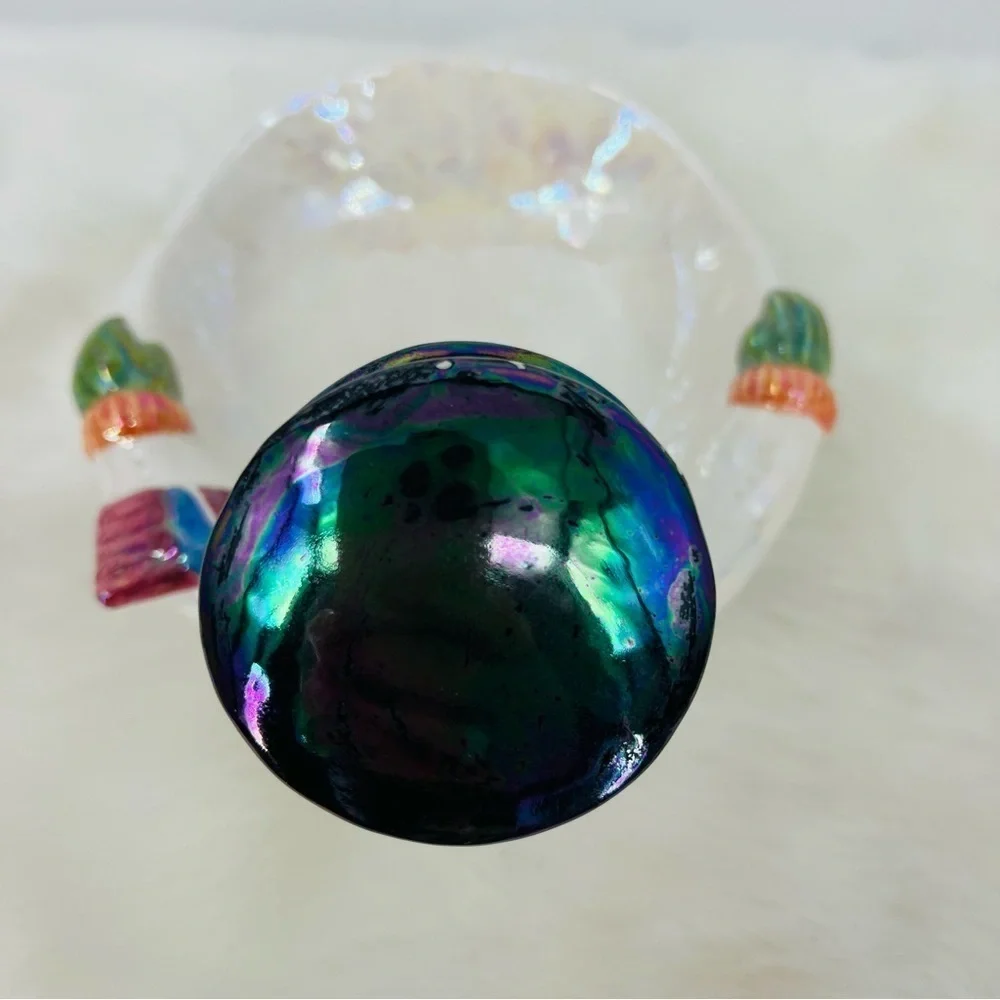 Iridescent Ceramic Snowman Candy Dish Holiday Winter Decor Pearlescent‎ Bowl